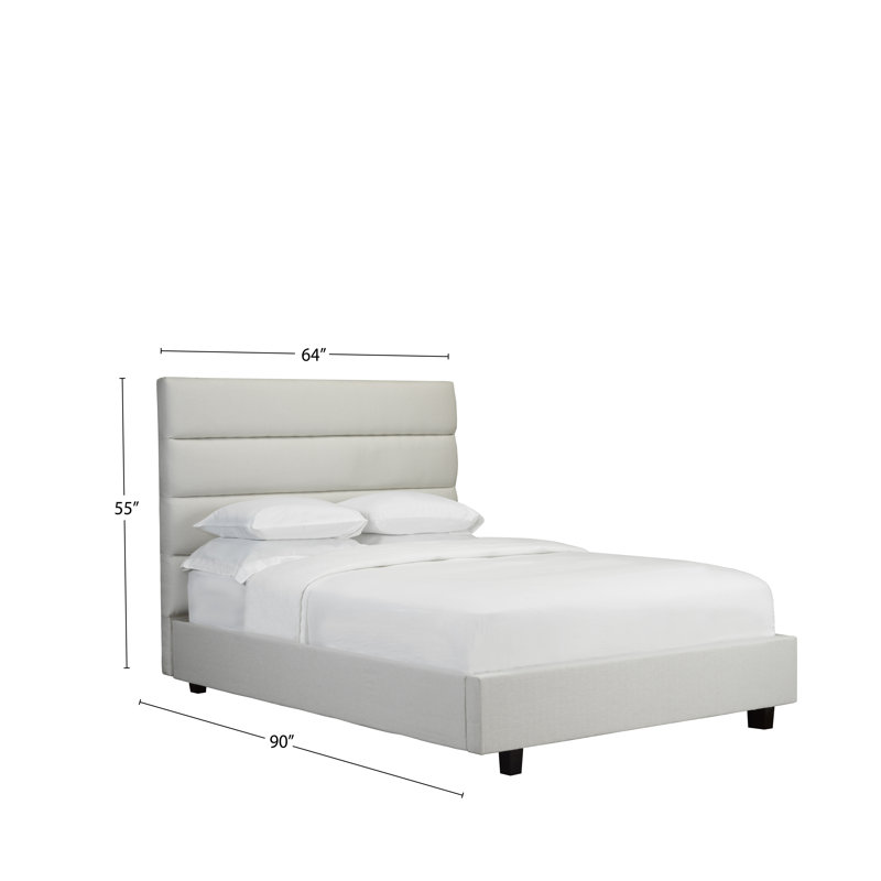Lit plateforme tapissier avec rangement Stockstill, Grand, Lin - Blanc cassé