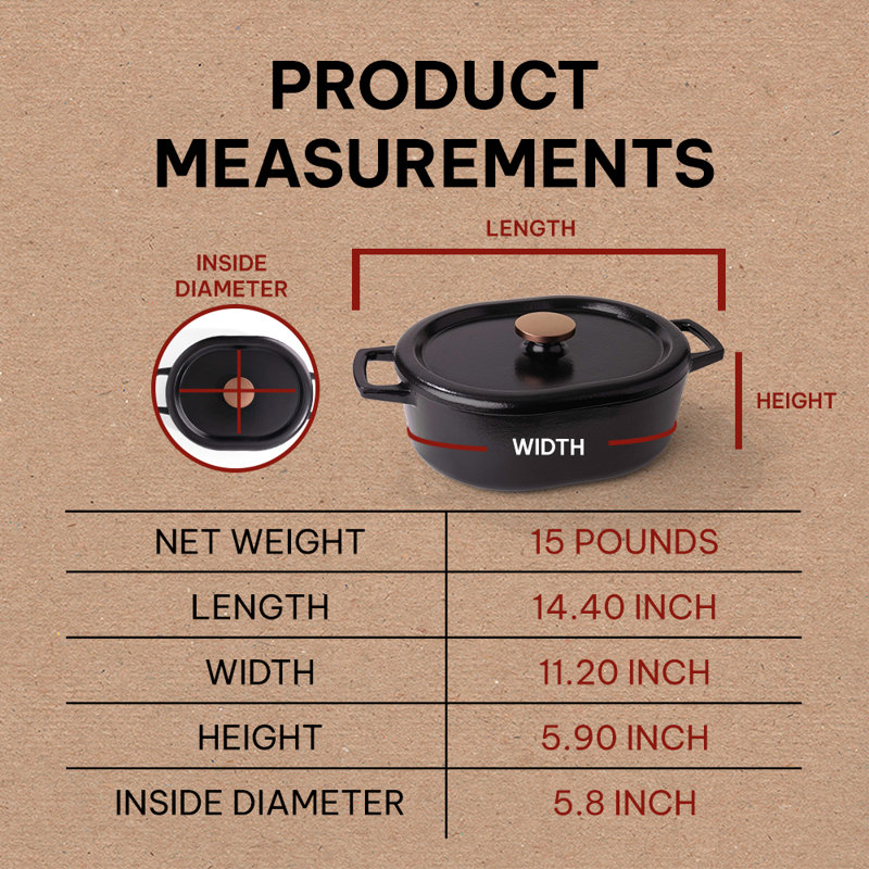 Alva Nori Black Enameled Cast Iron Oval Dutch Oven with Bronze Knob