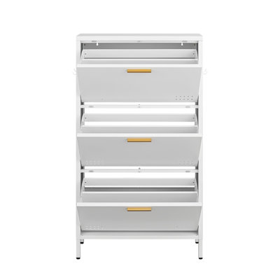 Classic High-Leg Tilt Out Shoe Cabinet Modern Minimalist Large Capacity Rack With Side Hooks Heavy Duty Carbon Steel Anti Tip Entryway Cabinet Multi Layer Floor-Standing Storage Organ
