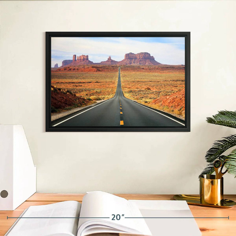 Route célèbre vers Monument Valley, Cadre flottant noir, 13 po x 9 po