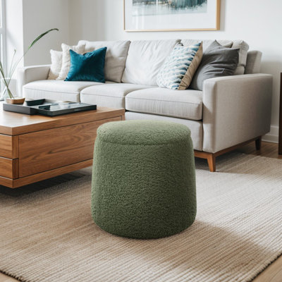 Rongstad Round Boucle Storage Ottoman with Hidden Storage