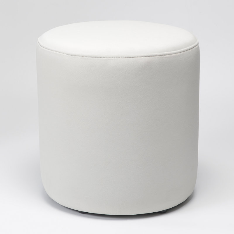 Brynnen 18'' Wide Modern Round Upholstered Ottoman, Off White Velvet