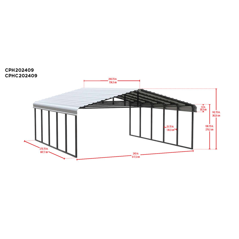 Galvanized Steel Carport, 20X24X9