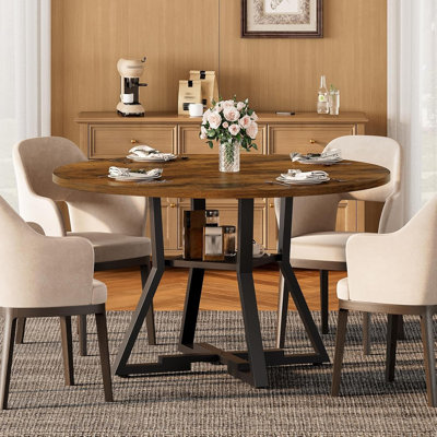 Table de salle à manger ronde pour 4-6, table de salle à manger circulaire de 43,3 po avec plateau en bois, table de cuisine avec rangement et base lestée, table de salle à manger ronde pour la cuisine, le salon