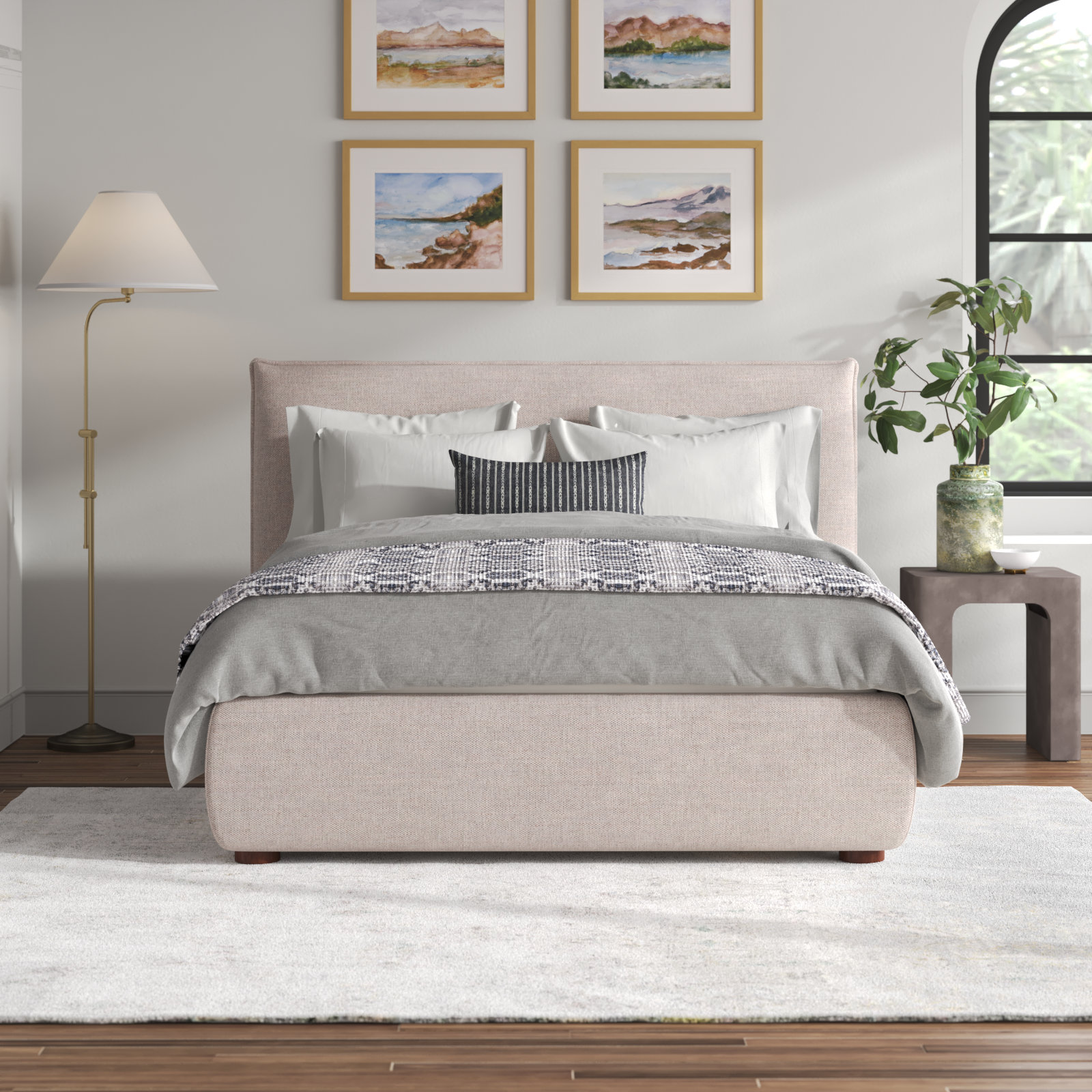 Timothy Upholstered Low Profile Platform Bed, Queen, Wheat Basketweave, 45.5