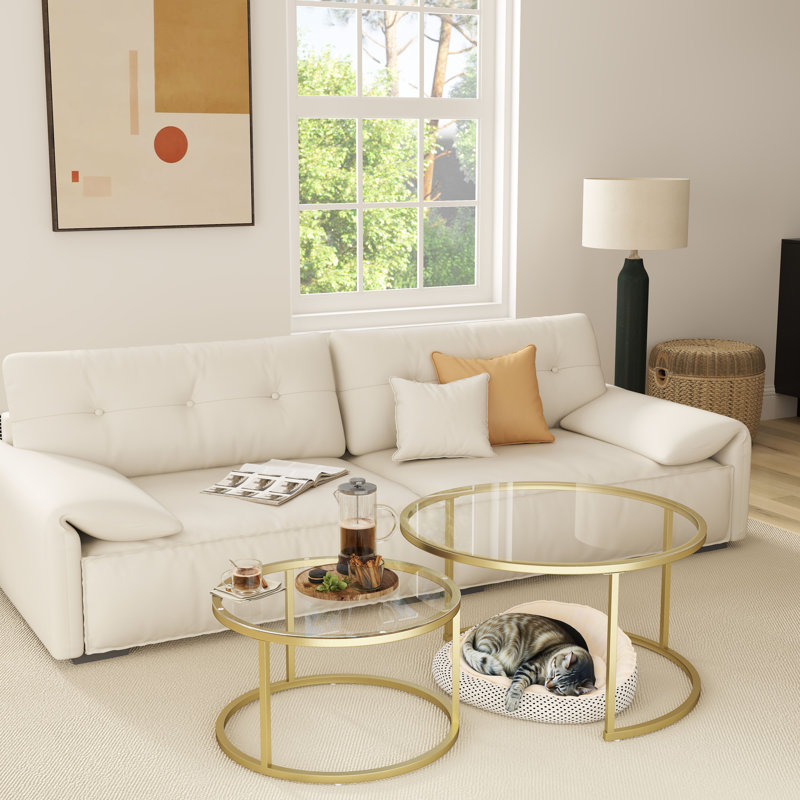 Emmaline Frame 2 Nesting Coffee Tables, Clear Top/Golden Base, Glass