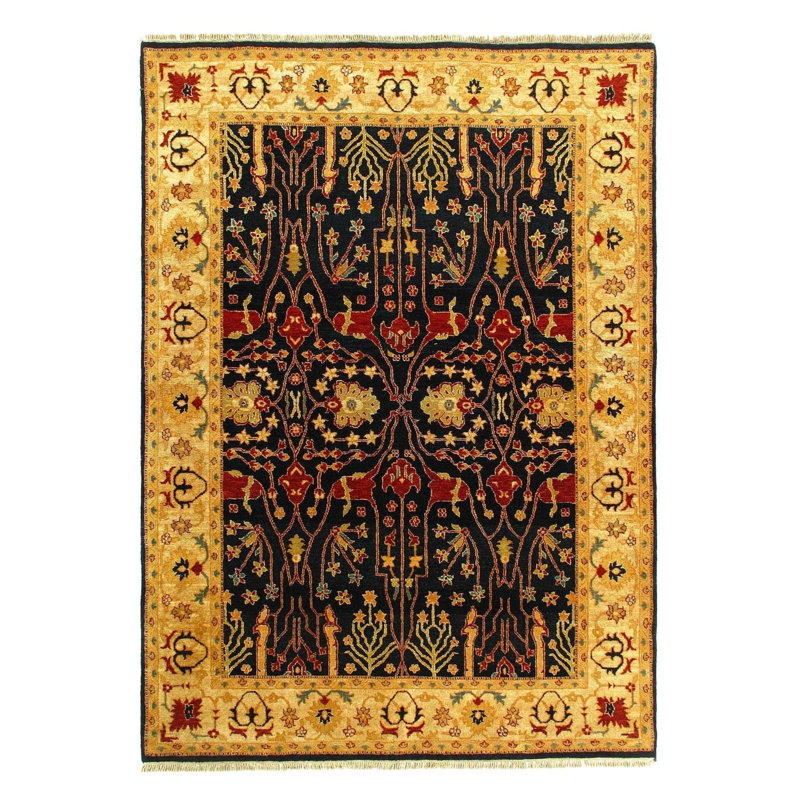 Tapis oriental noir / brun en laine et coton noué à la main 7 pi 3 po x 10 pi 4 po Oriental