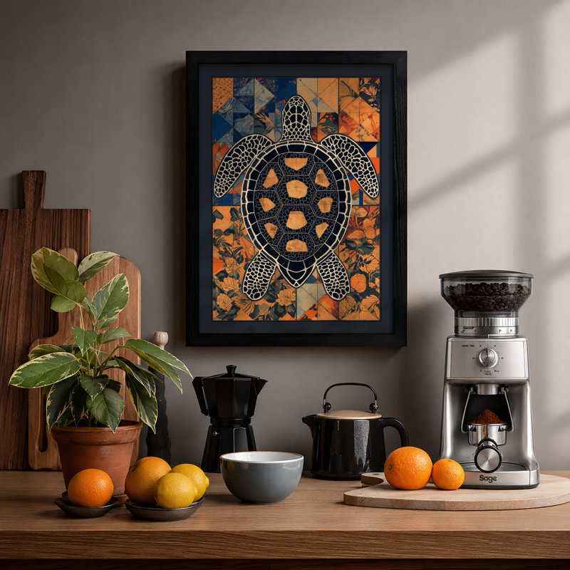 Sea Turtle Geometric - Framed Print, A1 - 84.1 x 59.4 cm, Black