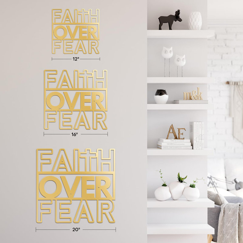 Faith Over Fear - Black Gold Text Inspirational Metal Wall Decor Home Decoration Wall Accent, Gold, 15.2" H x 16" W x 0.05" D