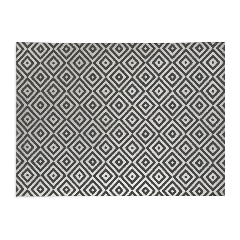 Ikat Eye Kids Play Mat, Rectangle 5' x 7', Ivory/Charcoal