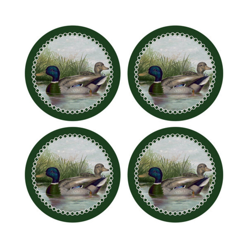 Sous-verres ronds en cuir vert, Vert