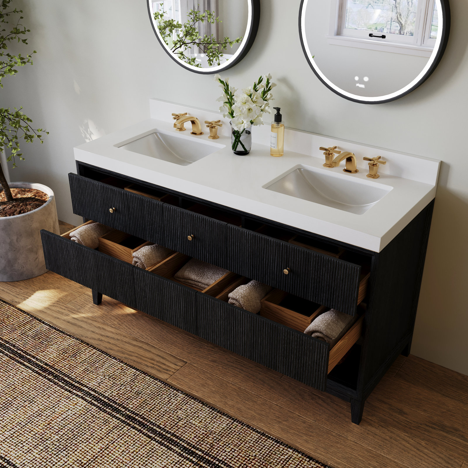 Momo Oak Single Bathroom Vanity, Black Oak, 60"