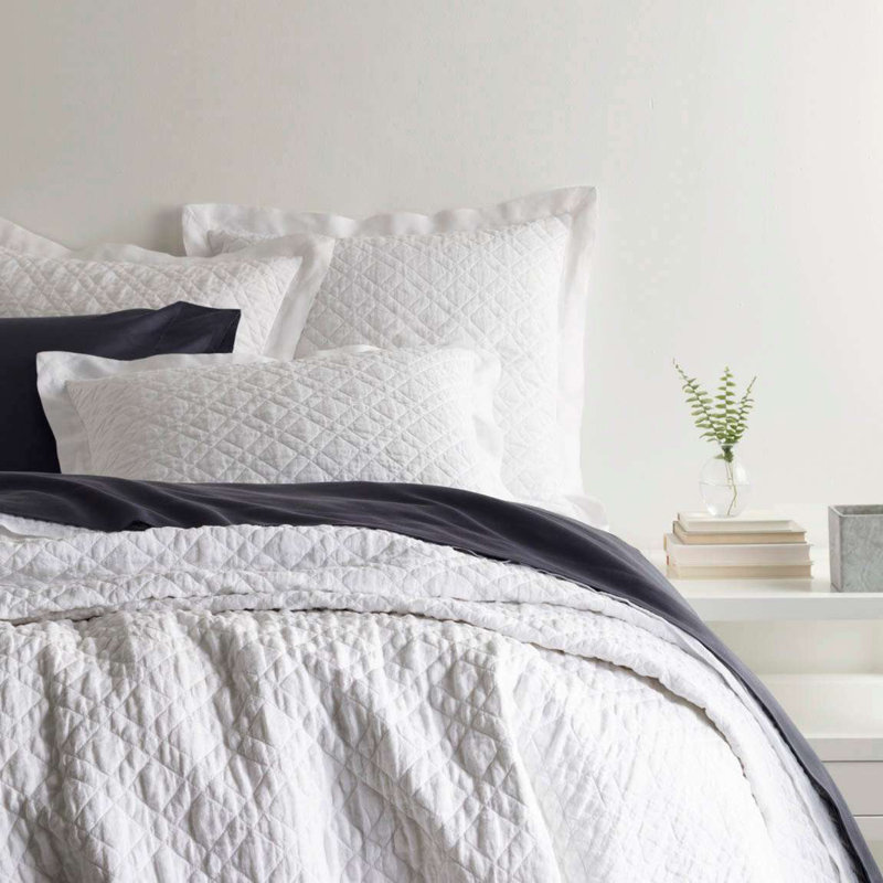 Washed Linen Quilted Sham, King, White