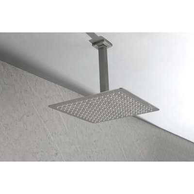 16" Square Bathroom Shower Head Rainfall - Stainless Steel, Brushed Nickel, 2.5 Gpm, Water Saving, Self Cleaning Nozzles Showerhead Steel High Rainfall, 16X16,