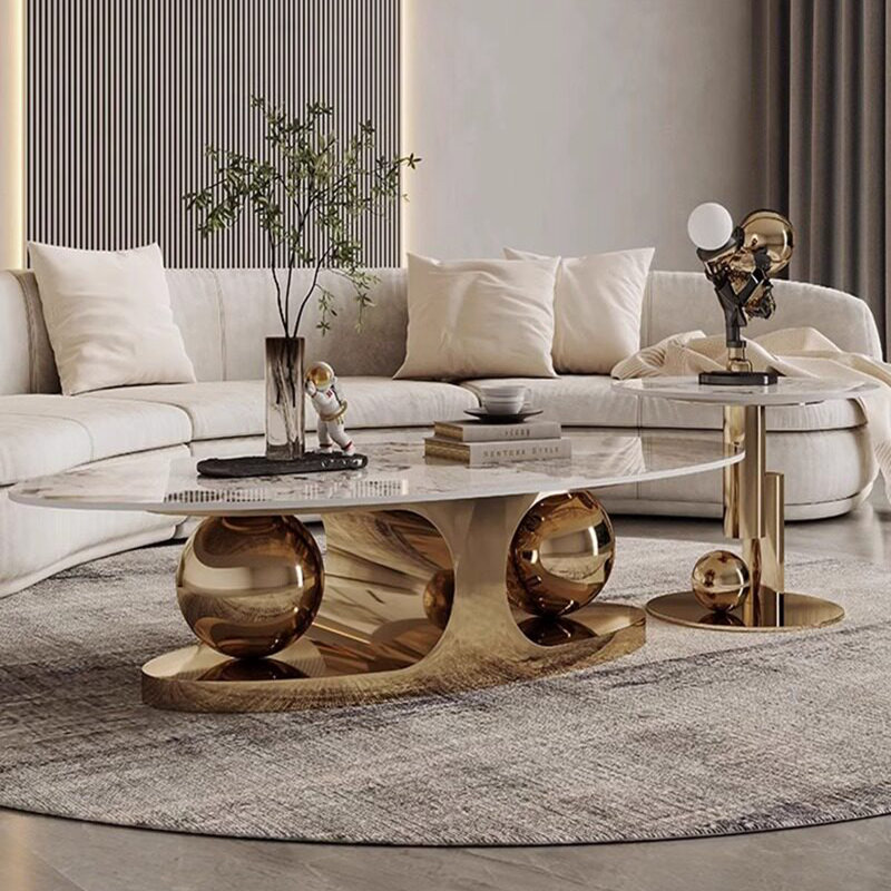 Ensemble de tables basses Sintered Stone, H 14,96 po x L 51,18 po x l 27,56 po, Doré