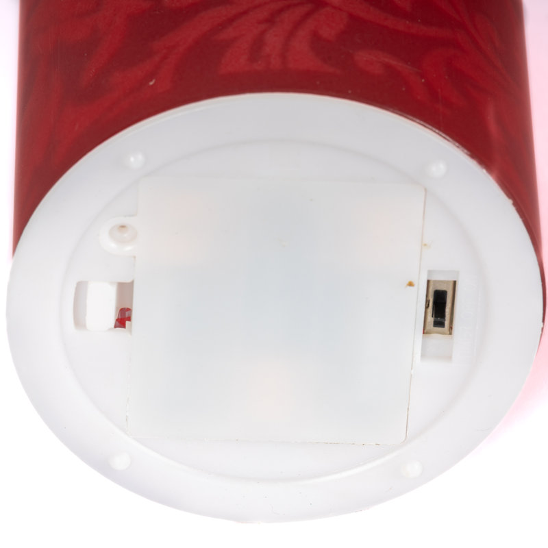 Illuminated Battery Operated Lighted Red Glass Luminaries Lg with Holiday Scene