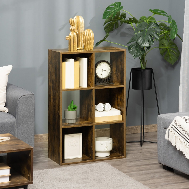 Storage Shelf with 6 Compartments Freestanding Shelving Unit 60*30*93 cm MDF 1 Piece Bookcase Brown Cube Compartments
