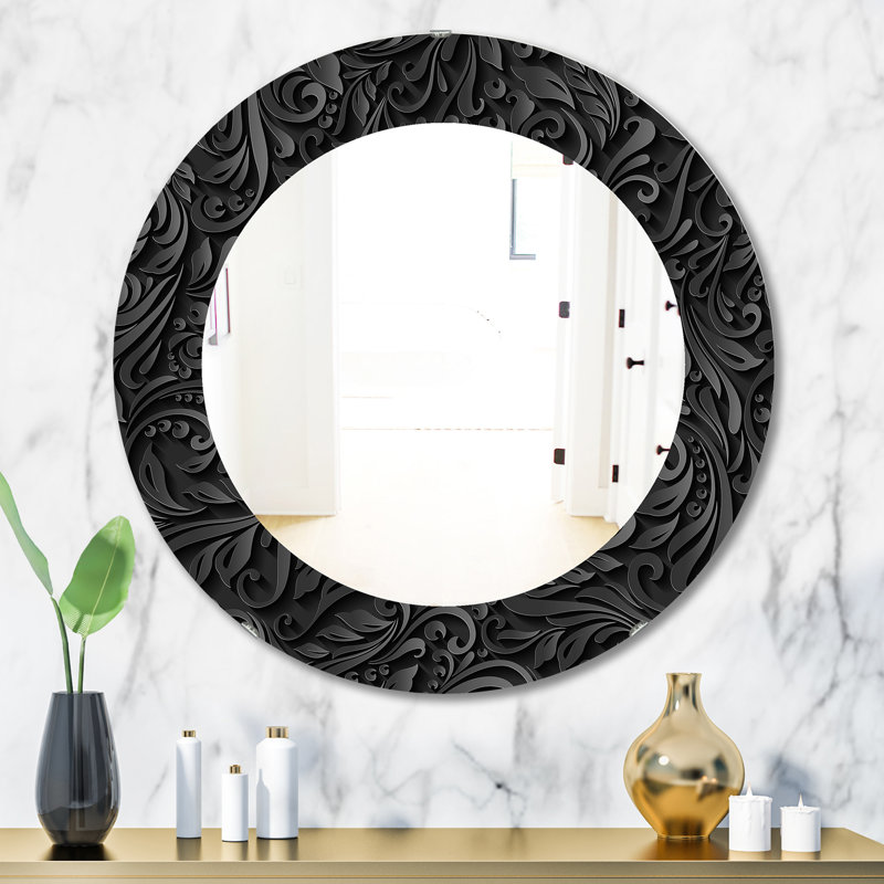Obsidian Impressions Wall Mirror, Printed Modern Oval/Round - Obsidian Impressions 10, 23.6" H x 23.6" W