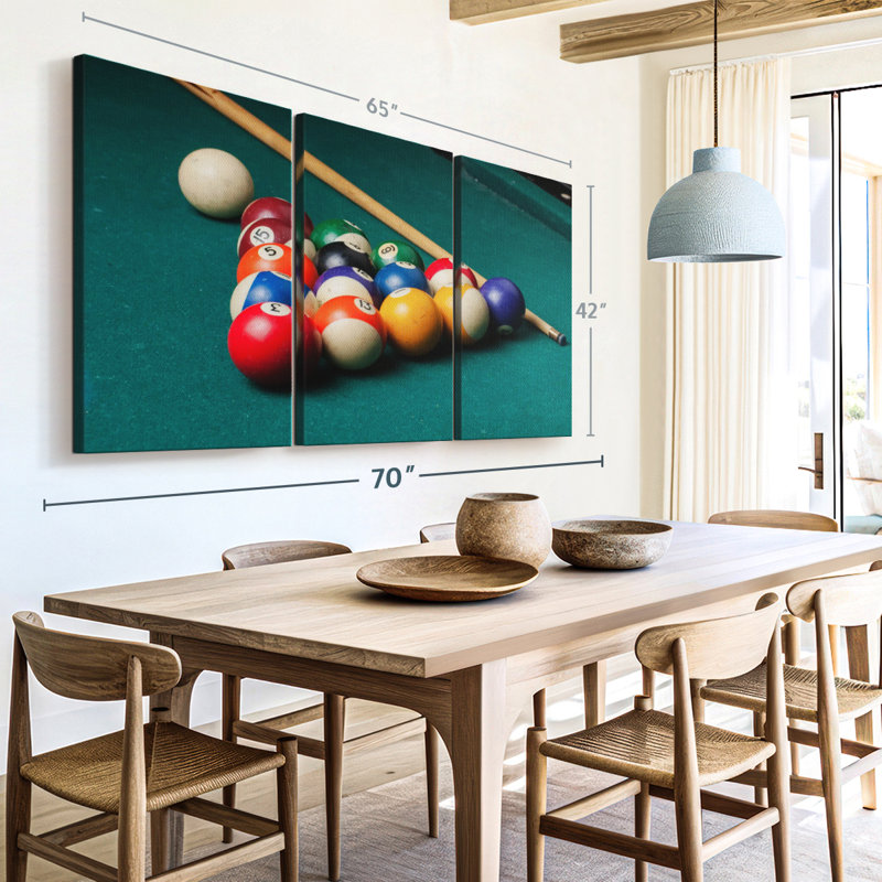 «Billiard Game Installation», 3 pièces sur toile, H 42 po x l 65 po x P 1,25 po