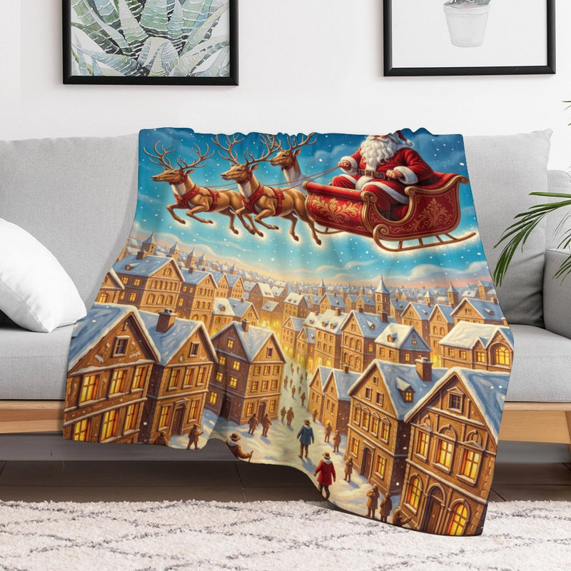 Jeté de père Noël volant en flanelle de luxe, couverture douce et chaude pour le canapé-lit du salon, 50 x 60 po