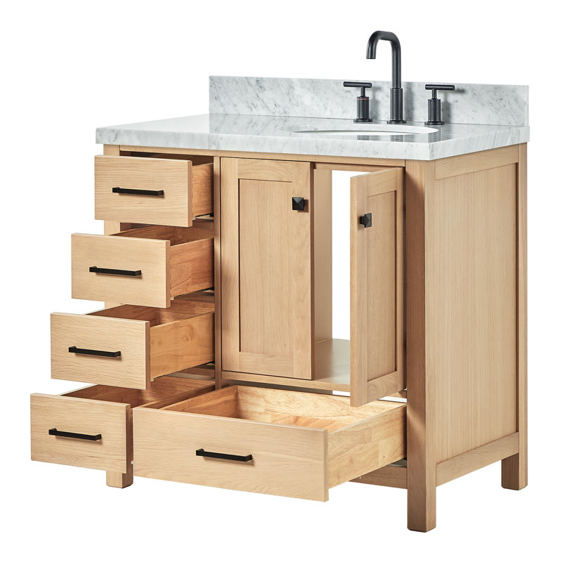 Ensemble de meuble-lavabo simple Cambridge, Noir mat, Chêne, 37"