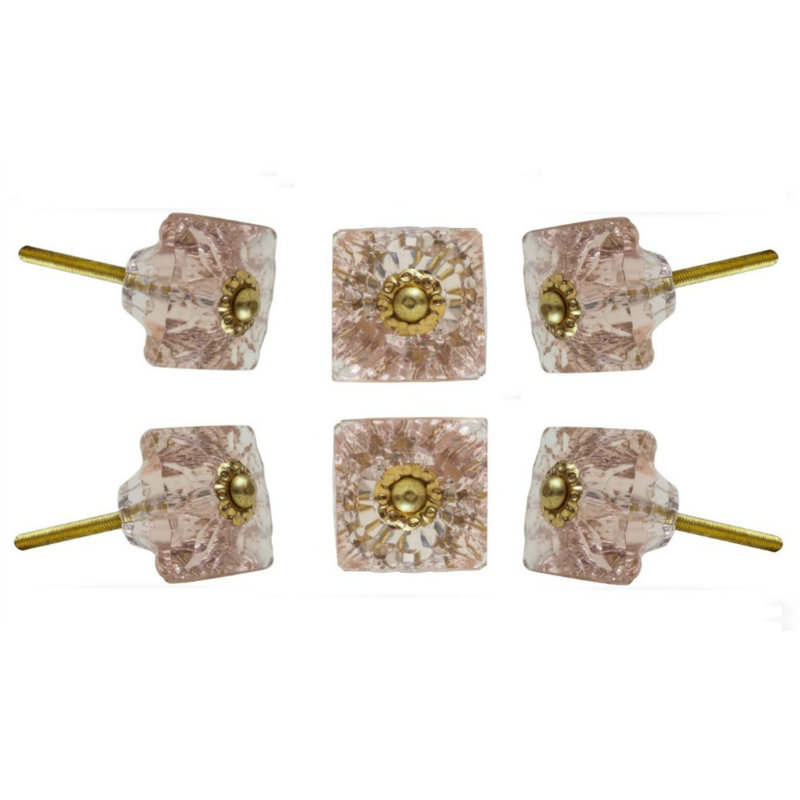 Mammounia 1.4" Length Square Knob Multipack, Light Pink/Gold