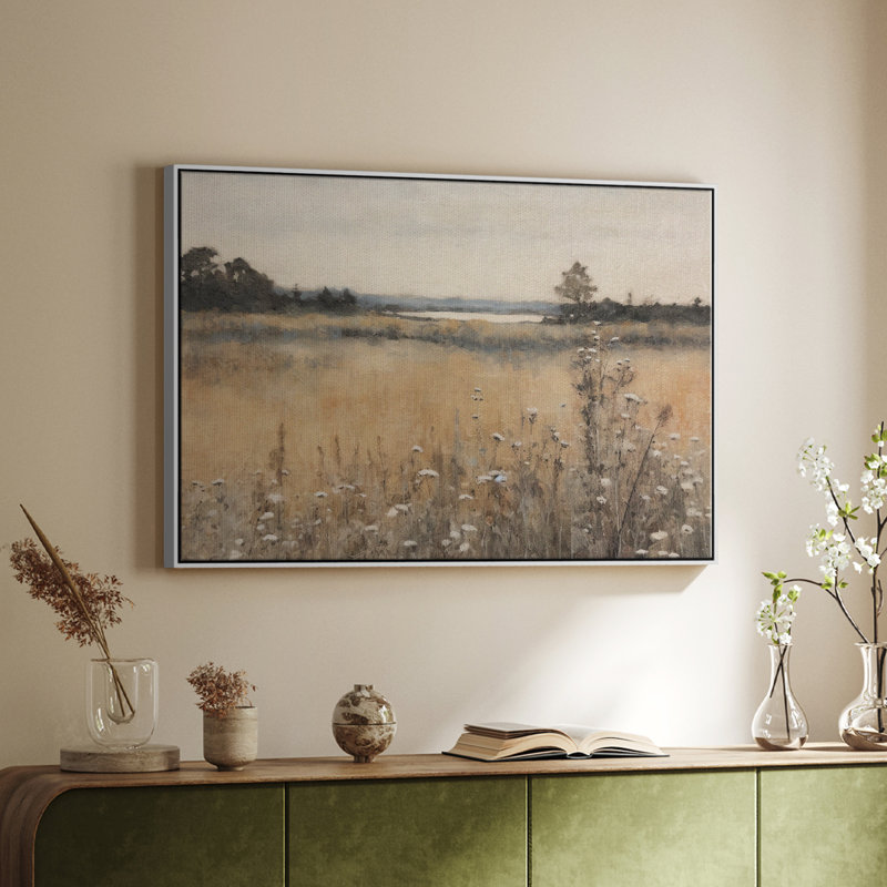 «Vintage Landscape -IX» sur, H 27 po x l 41 po, Blanc