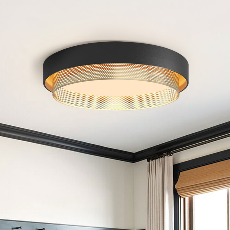 Nordic Minimalist Round LED Hollow Flush Mount Ceiling Light , 3000K, Black