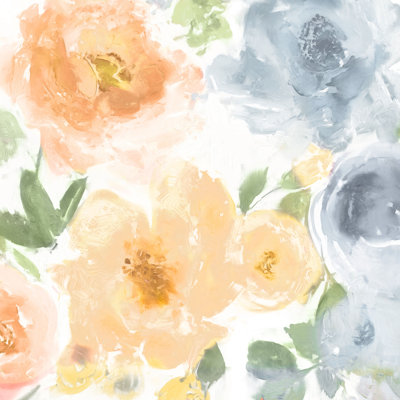 Peach And Blue Floral - Wrapped Canvas Painting
