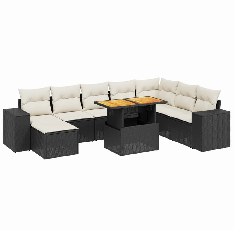 Vidaxl Garden Sofa Set Black PE Rattan Large Adjustable Armrests