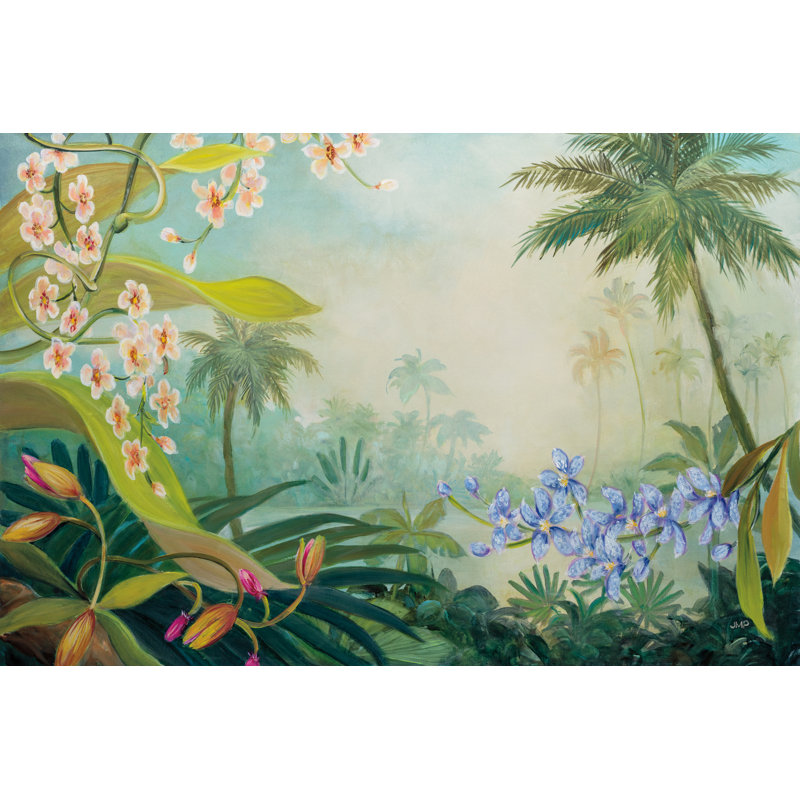 Orchidées au bord de la rivière par Julia Purinton - Peinture, H 32 po x l 48 po