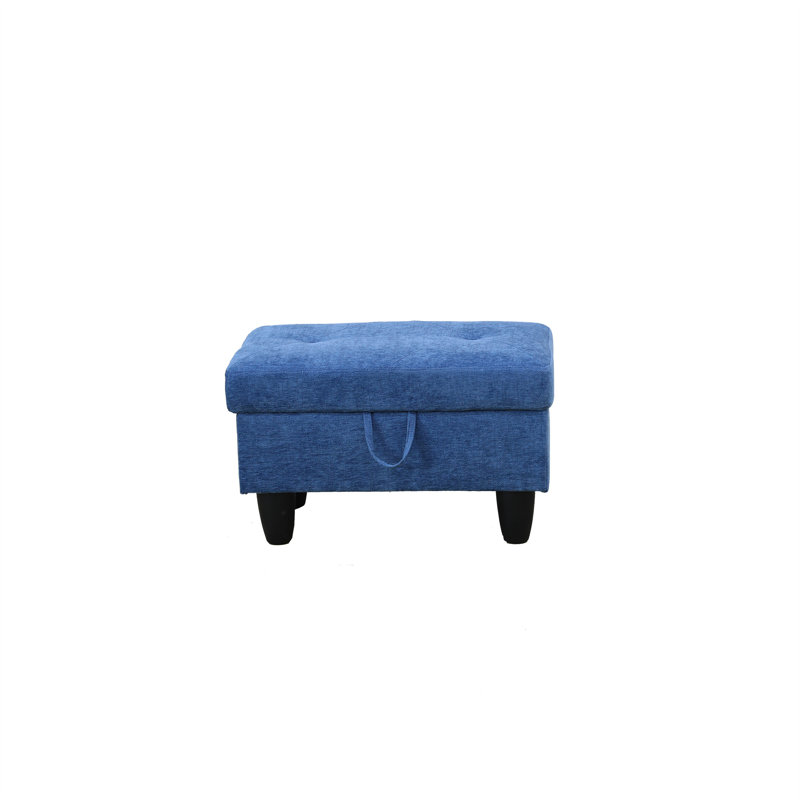 Repose-pieds de rangement rectangulaire 28,5 po Keevha, Lin bleu