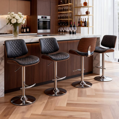 Tabouret de bar pivotant à hauteur réglable, siège en tissu de chenille avec structure en métal pour comptoir de cuisine (noir, ensemble de 4)