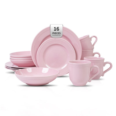 HomeVSS 16-Piece Pearl Dots Stoneware Dinnerware Set, Service for 4