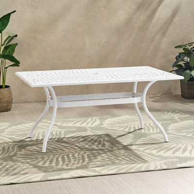 Cast Aluminum Outdoor Table - Rectangular, Floral Ornamentation, Umbrella Insert, 67" W X 37.5" D 29.37" H, Rectangular Build, Appealing Design, Slot, 68.73" 37.09"