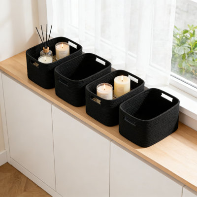 Paquet de 4 paniers de rangement tissés avec poignées, bacs de rangement pliables en tissu pour étagères, placard et rangement, matériau en coton naturel