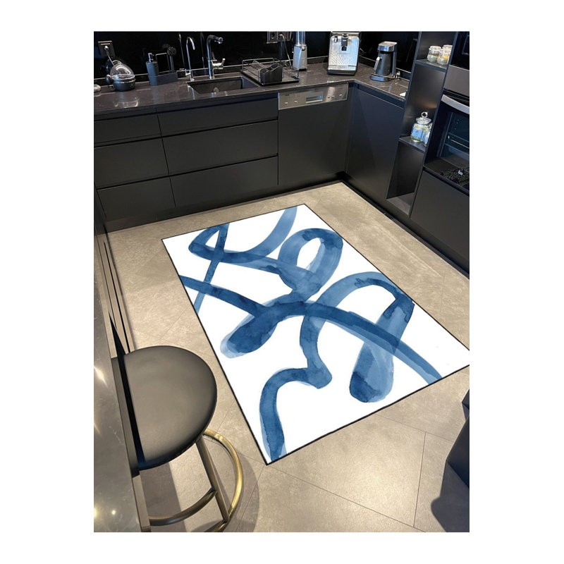 Tapis décoratif à rayures bleu moderne lavable à la machine, Tapis de couloir 3 pi 3 po x 9 pi 10 po