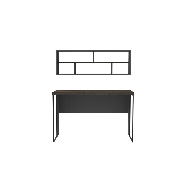 Traudel Writing Desk With Wall Shelf, Anthracite/Dark Coffee