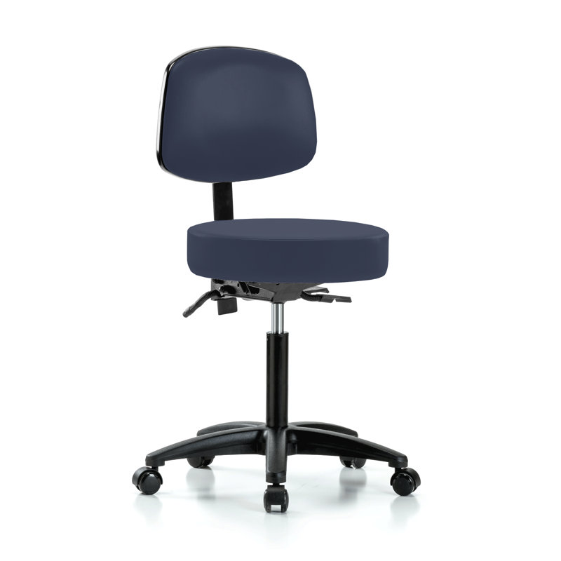 Tabouret de médecin réglable en hauteur avec dossier PERCH Walter | Hauteur du banc moyen: 21 à 28,5 po, Vinyl bleu impérial