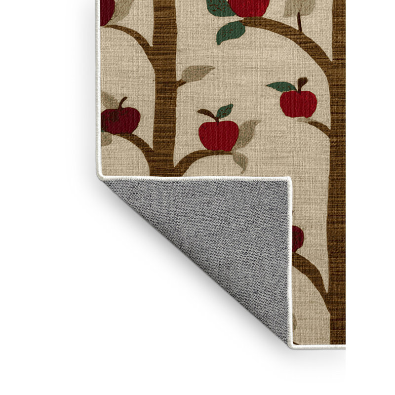 Washable Apple Trees Farm Area Rug, Square 4'