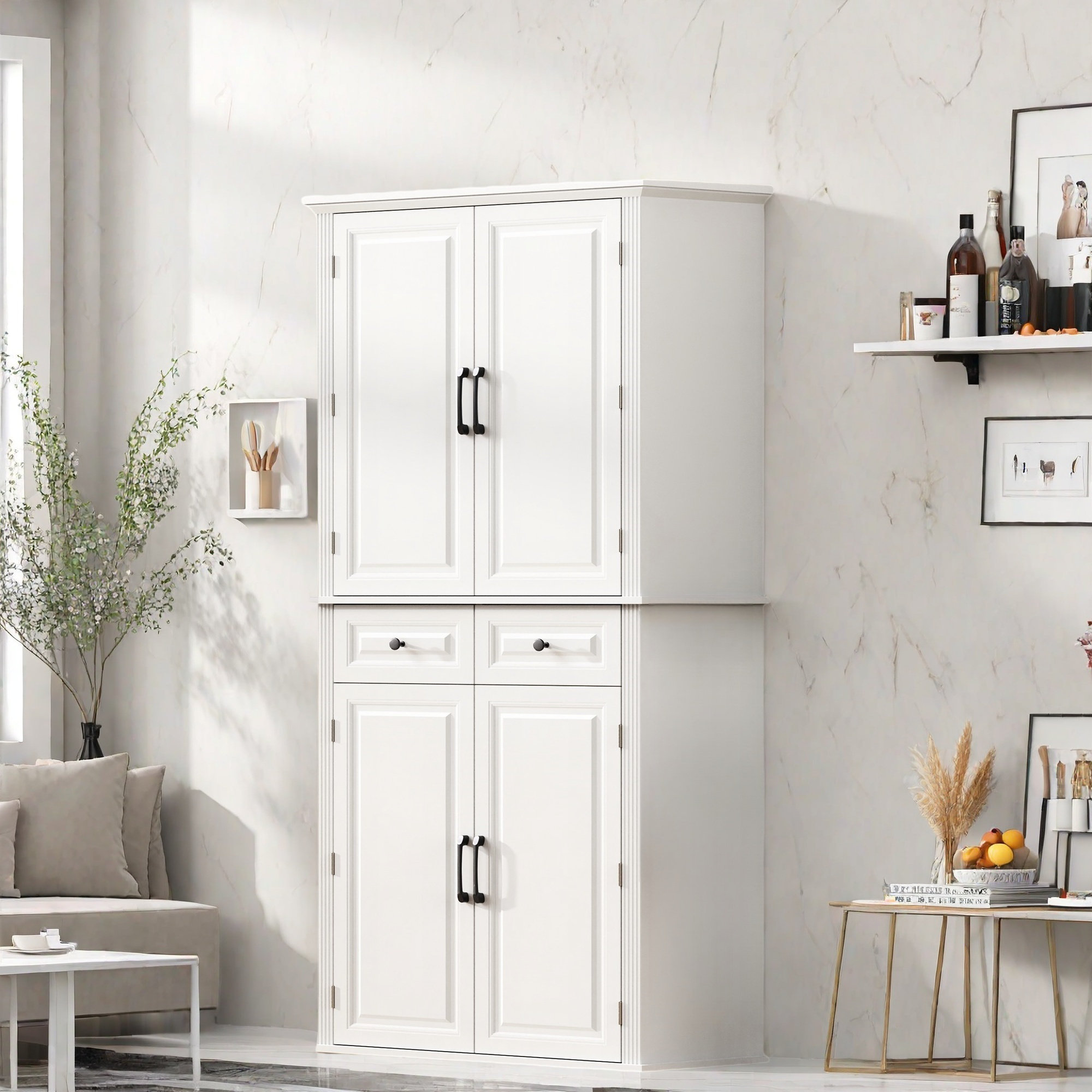 Lark Manor™ Tall Kitchen Pantry Cabinet With 3 Pull Out Cabinet ...