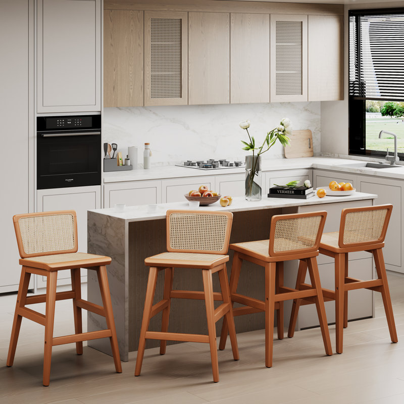 Rattan Counter Stool With Solid Wood Frame, Counter Stool (24” Seat Height)