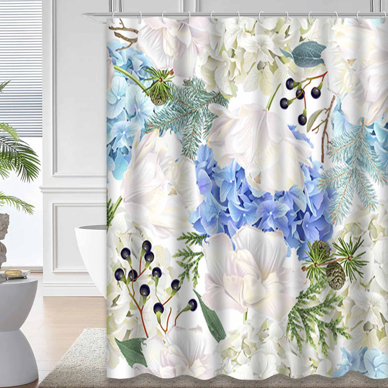 Rideau de douche imperméable à motif floral avec 12 crochets FrostTulip, L 72 po x l 78 po
