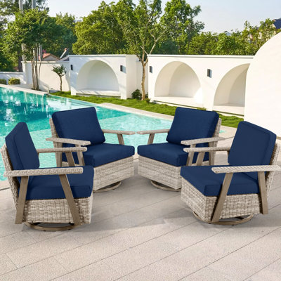 360 Degree Oversized Resin Wicker Outdoor Swivel Rocking Patio Chair With Cushion (set Of 4)