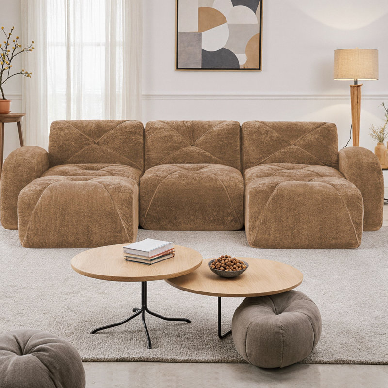 Canapé modulaire en forme de U avec repose-pieds mobile, tissu de velours capitonné et éponge à haute densité 32D, aucun assemblage requis pour le cinéma maison et le bureau, combinaison gratuite