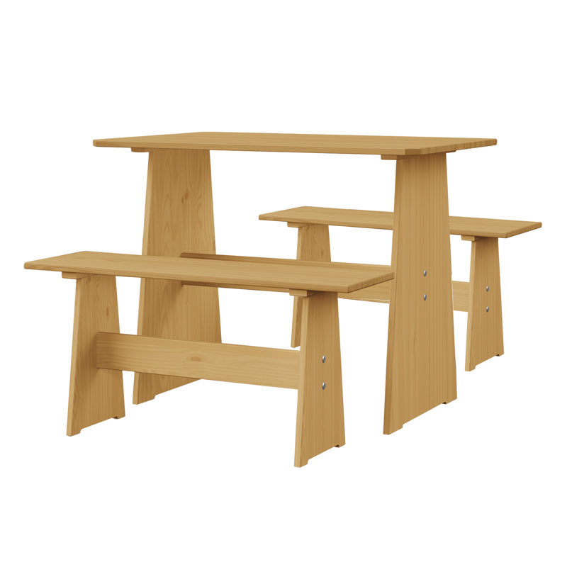 Table en bois massif naturel et 2 banc, mobilier de jardin minimaliste, table de salle à manger
