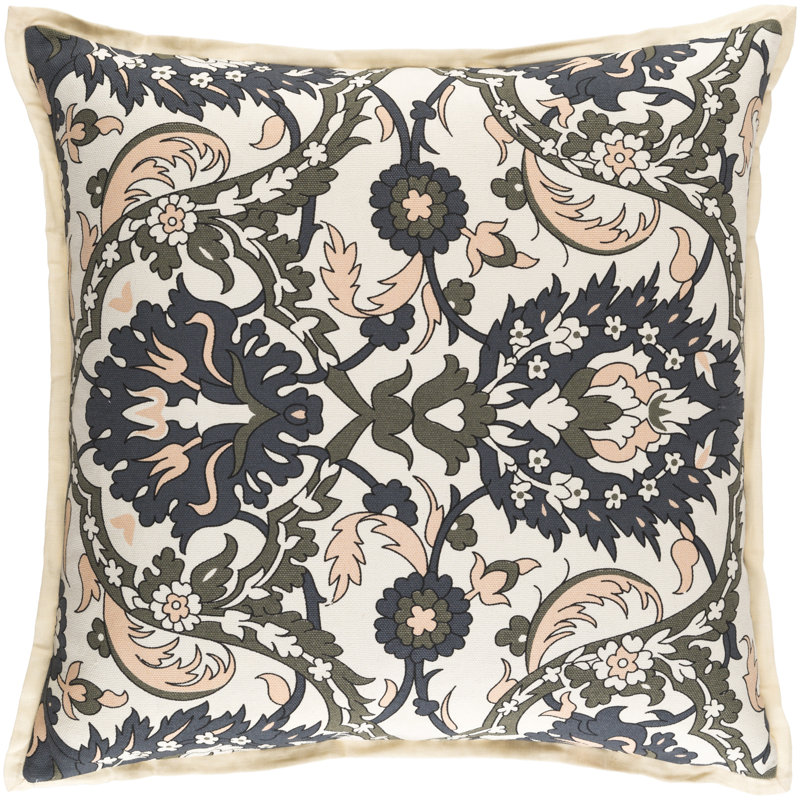 Vincent Embroidered Reversible Pillow Cover, 20" x 20", Pastel Pink/Olive/Charcoal/Black/Ivory, Polyester/Polyfill