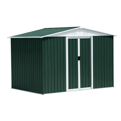 8 Ft. W X 6 Ft. D Outdoor Garden Storage Shed With Apex Roof And Sliding Door, Green Aluminum Alloy Frame (48 Sq. Ft.)