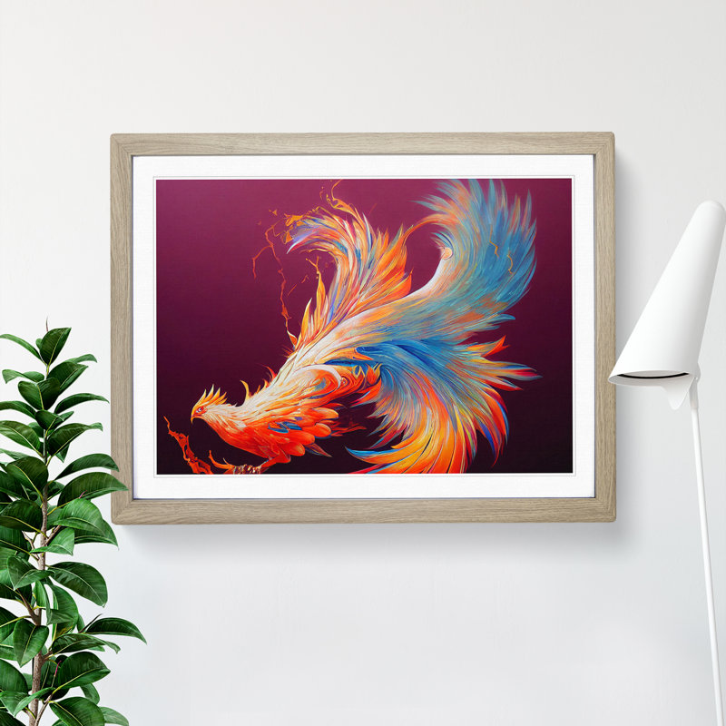 XH1022-6899X Phenomenal Phoenix Bird 1 Piece Single Picture Frame Wall Art, 34cm H x 46cm W x 2cm D, Oak