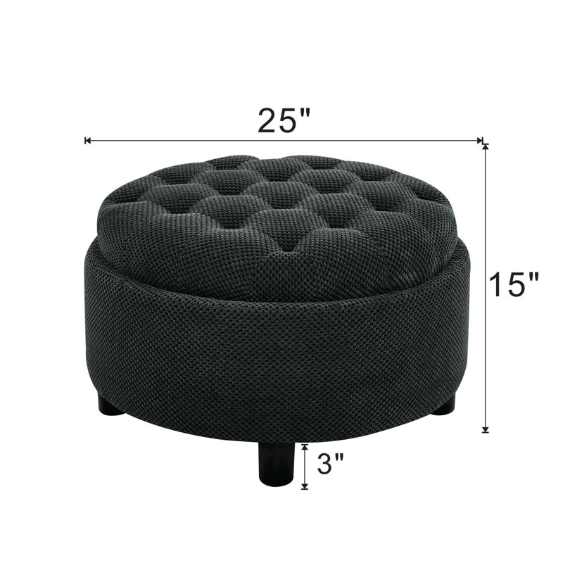 Petite table basse moderne de 25 po avec couvercle réversible et repose-pieds capitonné avec repose-pieds, Noir